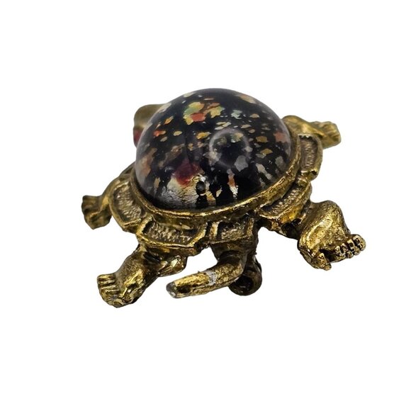 VTG Brooch Turtle Gold Tone Glass Cabochon Red Eye Whimsical Sea Creature Pin - Picture 5 of 12
